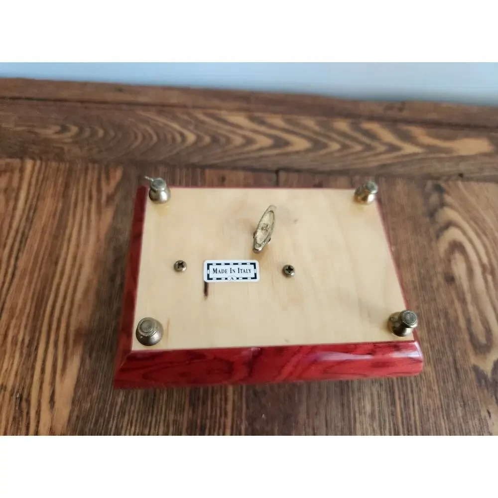 Vtg Italian Burl Wood Music Box Works EUC